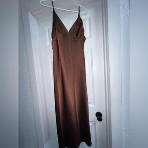 Abercrombie & Fitch Ruched Satin Slip Midi Dress